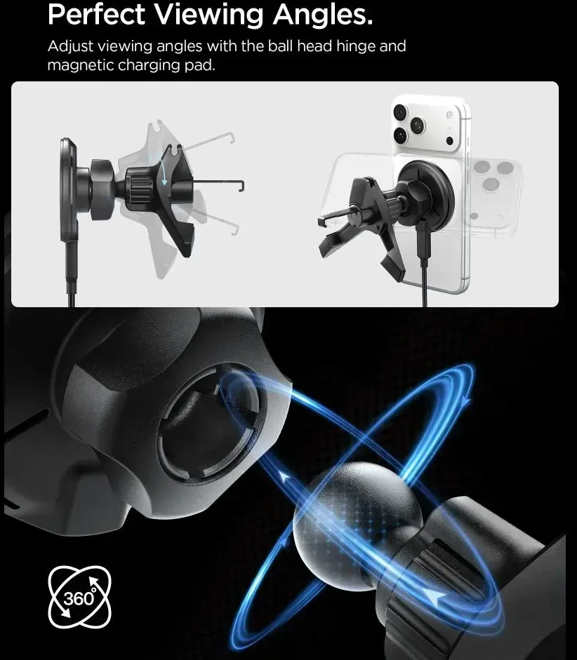 Automobilinis laikiklis Spigen Essential MagSafe Wireless Car Charger EV15MAQ, juodas - Air vent