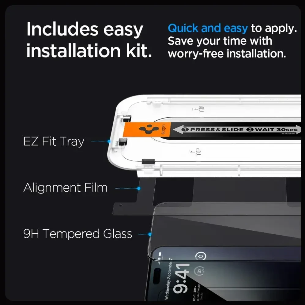 SPIGEN EZ FIT grūdintas stiklas skirtas iPhone 15 Pro, juodas