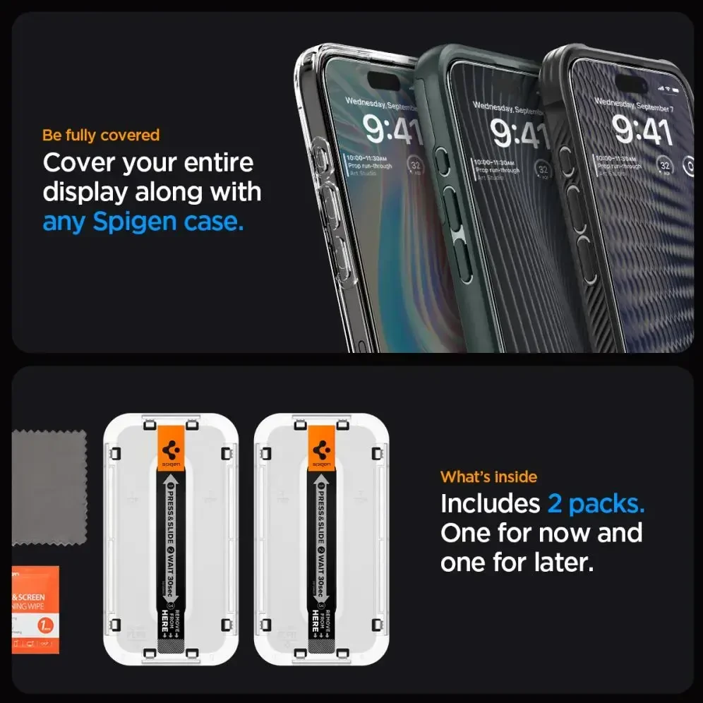 SPIGEN EZ FIT grūdintas stiklas skirtas iPhone 15 Pro, juodas