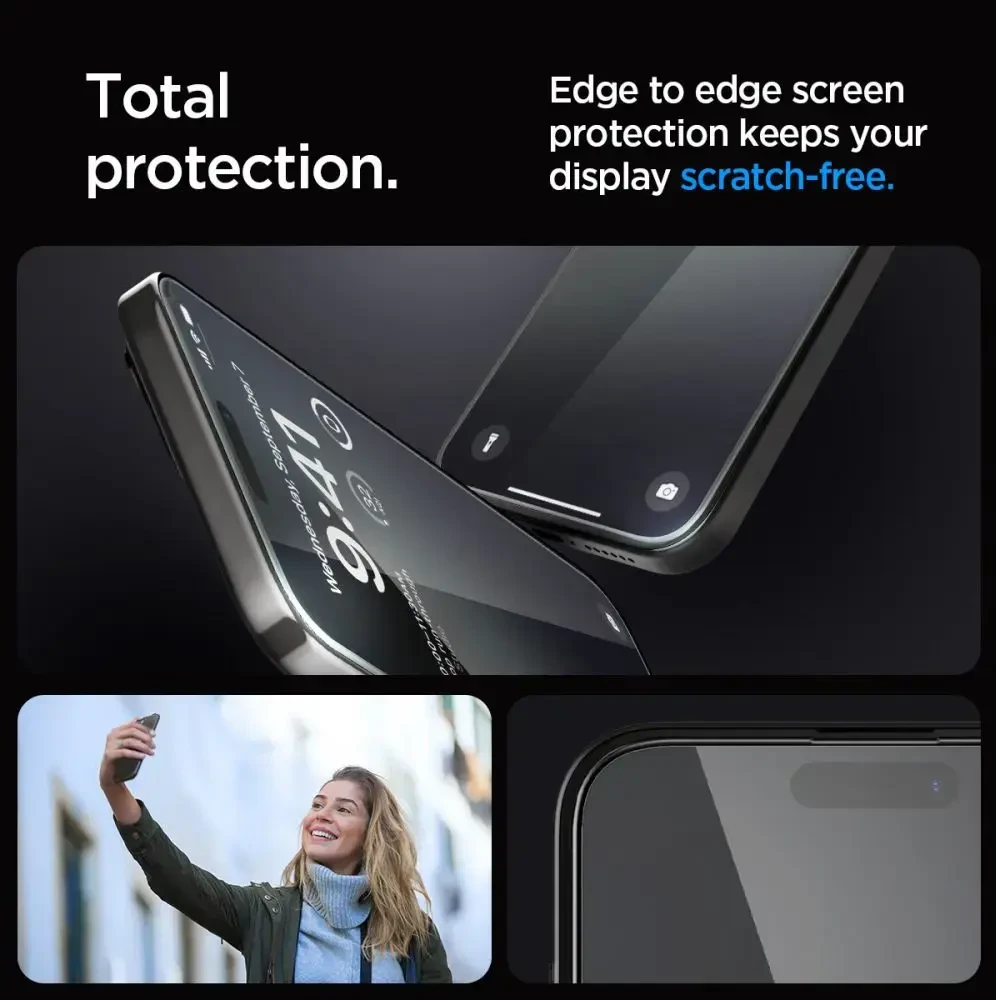 SPIGEN EZ FIT grūdintas stiklas skirtas iPhone 15 Pro, juodas