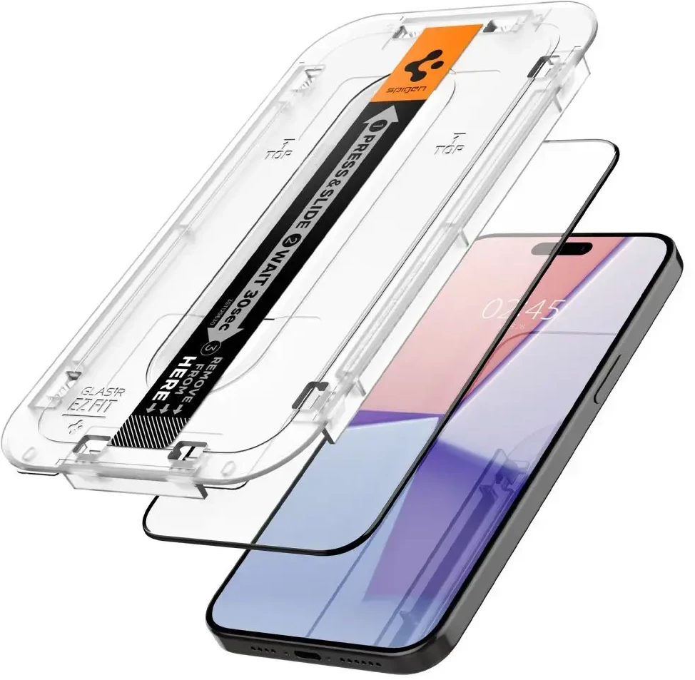 SPIGEN EZ FIT grūdintas stiklas skirtas iPhone 15 Pro, juodas