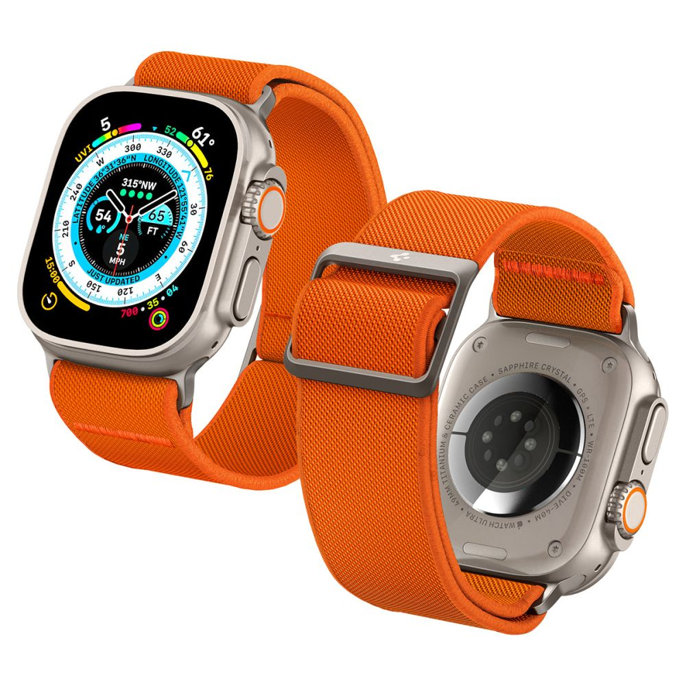 Dėklas Spigen Fit Lite Ultra Apple Watch 4 / 5 / 6 / 7 / 8 / SE / Ultra (42 / 44 / 45 / 49 mm) oranžinės spalvos