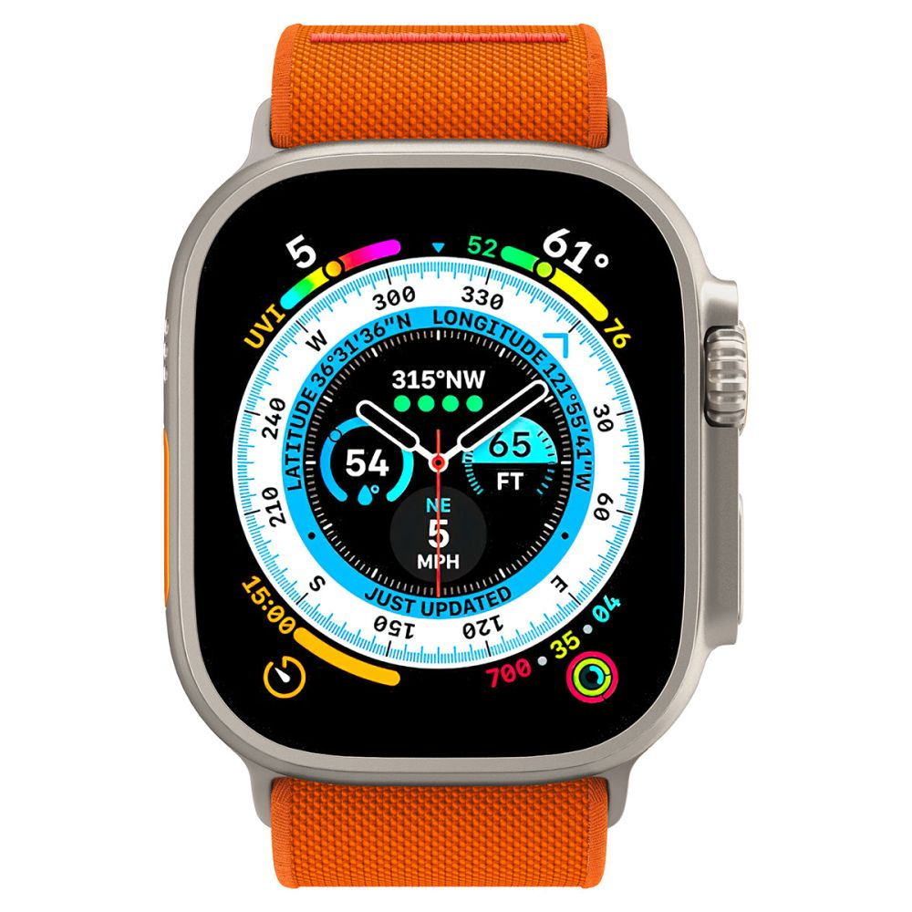 Dėklas Spigen Fit Lite Ultra Apple Watch 4 / 5 / 6 / 7 / 8 / SE / Ultra (42 / 44 / 45 / 49 mm) oranžinės spalvos