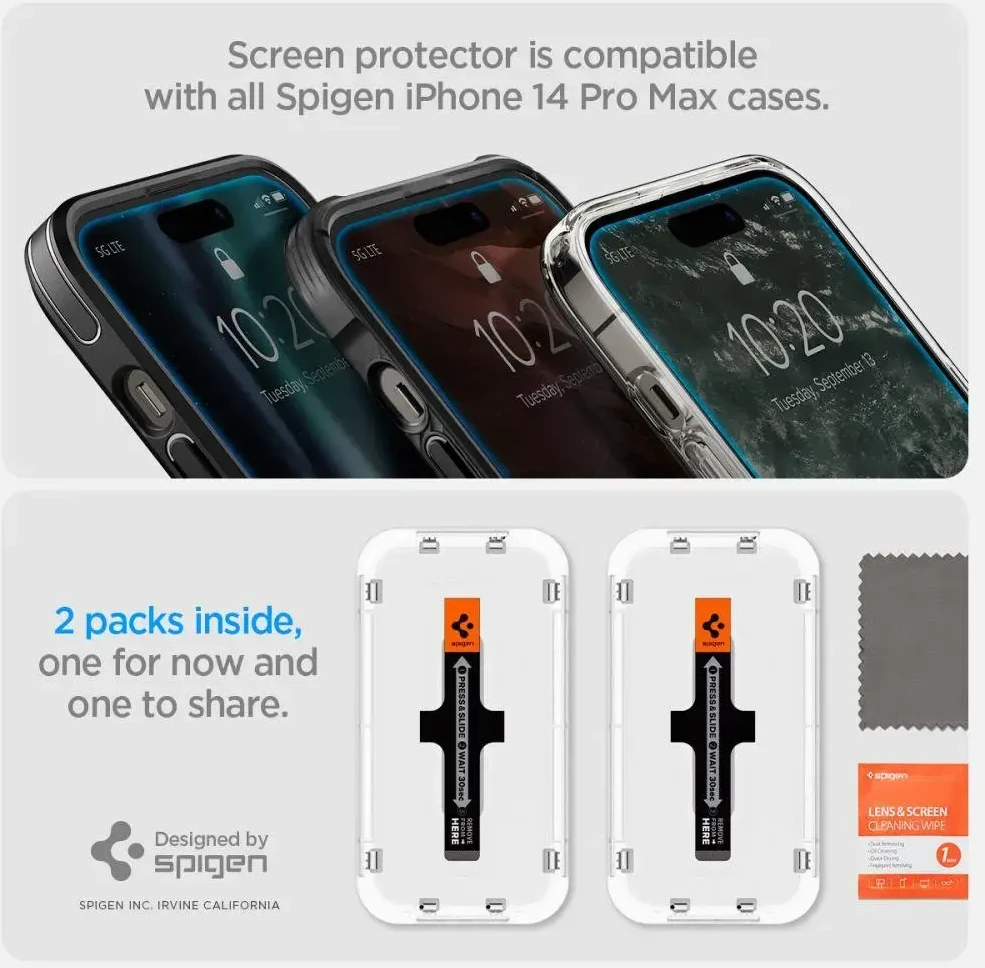 SPIGEN GLAS.TR "GRŪDINTAS STIKLAS EZ FIT" 2 PAKUOTĖS IPHONE 14 PRO CLEAR