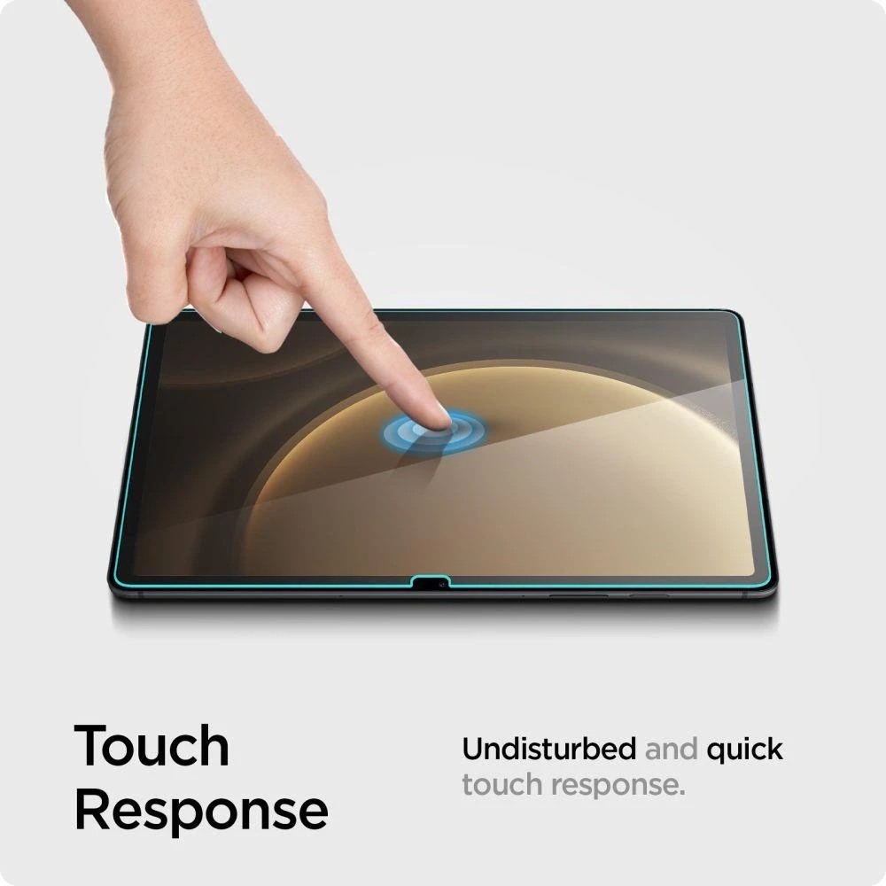 „Spigen Glas.TR Slim“ grūdinto stiklo dėklas, skirtas „Samsung Galaxy Tab S9 FE 10.9“ planšetiniam kompiuteriui.