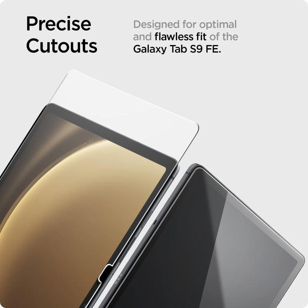 „Spigen Glas.TR Slim“ grūdinto stiklo dėklas, skirtas „Samsung Galaxy Tab S9 FE 10.9“ planšetiniam kompiuteriui.