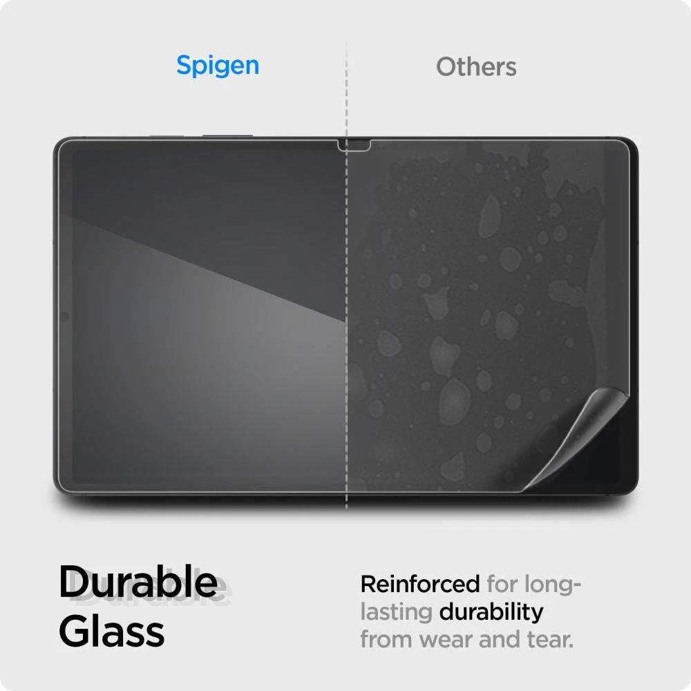 „Spigen Glas.TR Slim“ grūdinto stiklo dėklas, skirtas „Samsung Galaxy Tab S9 FE 10.9“ planšetiniam kompiuteriui.