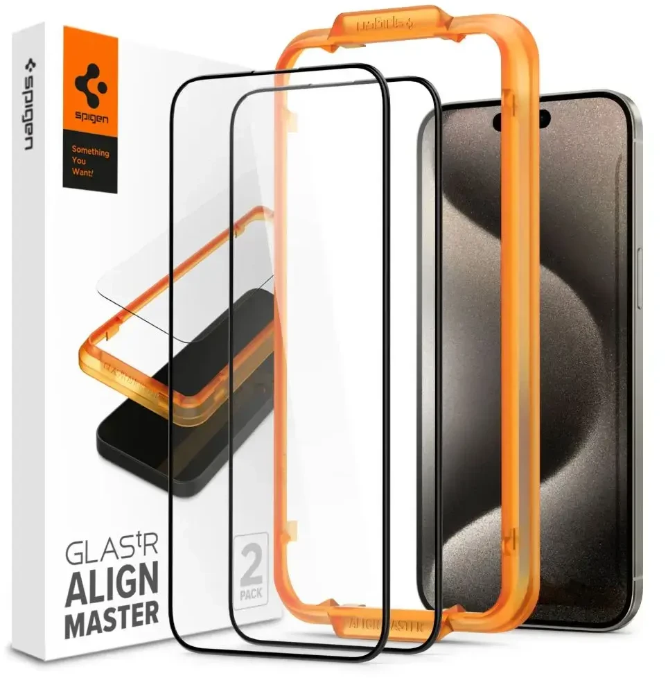 Apsauginis stiklas telefonui iPhone 15 Pro Max Spigen ALM Glass FC 2-pack juodas