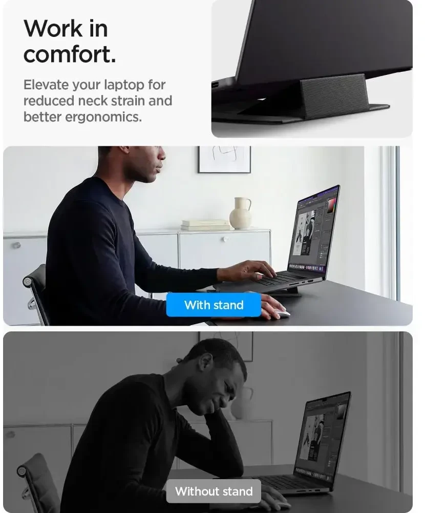 Spigen Slim Fold Nešiojamas kompiuteris & Planšetė Stand LD201-S8, juodas