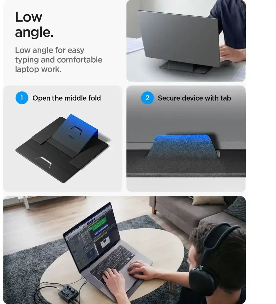 Spigen Slim Fold Nešiojamas kompiuteris & Planšetė Stand LD201-S8, juodas