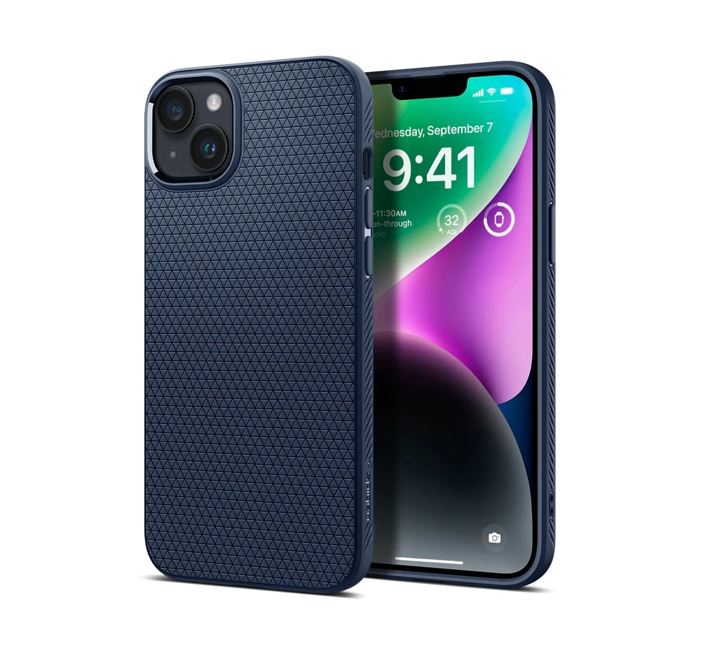 Dėklas Spigen Liquid Air, navy mėlynas – Apple iPhone 15