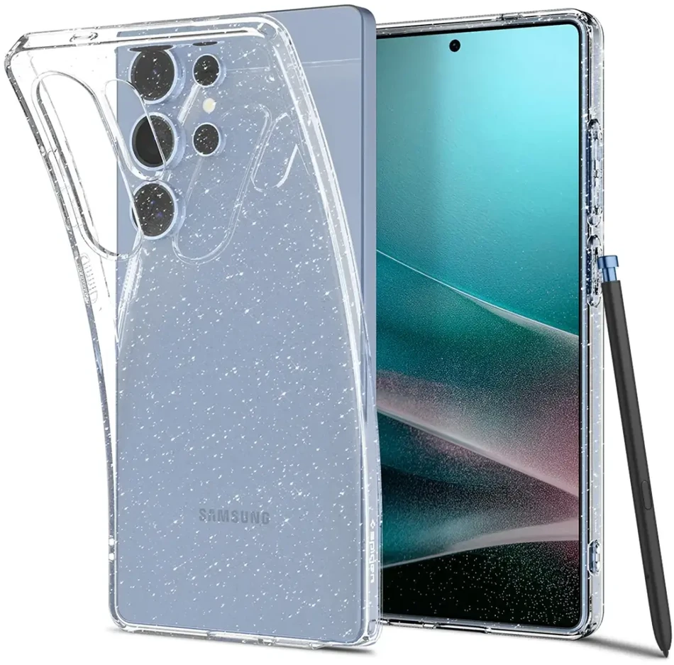 Dėklas Spigen skystųjų kristalų „Samsung Galaxy S25 Ultra“ – skaidrūs blizgučiai