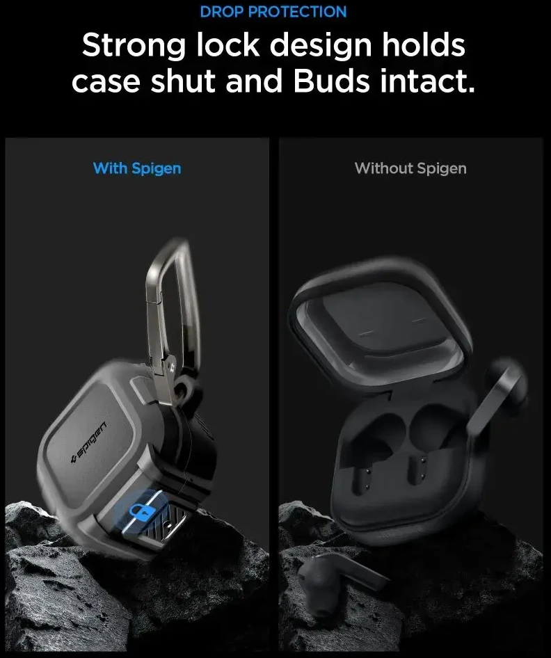 Dėklas Spigen Lock Fit Samsung Galaxy Buds 4 / 4 Pro Matte juodos spalvos