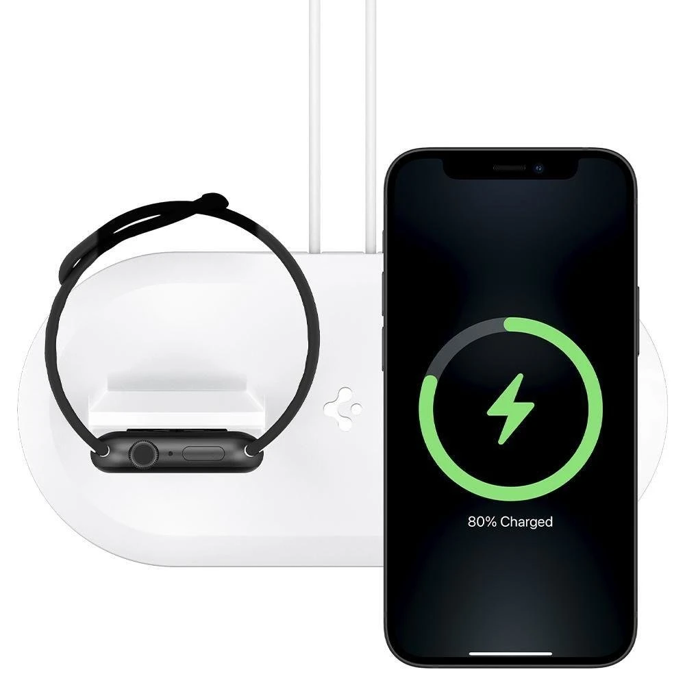 Laikiklis-stovas SPIGEN MAG FIT DUO MagSafe/Watch baltas