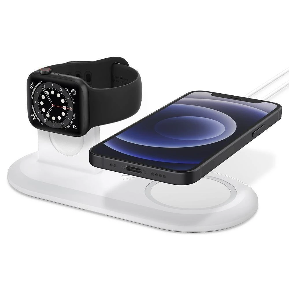 Laikiklis-stovas SPIGEN MAG FIT DUO MagSafe/Watch baltas