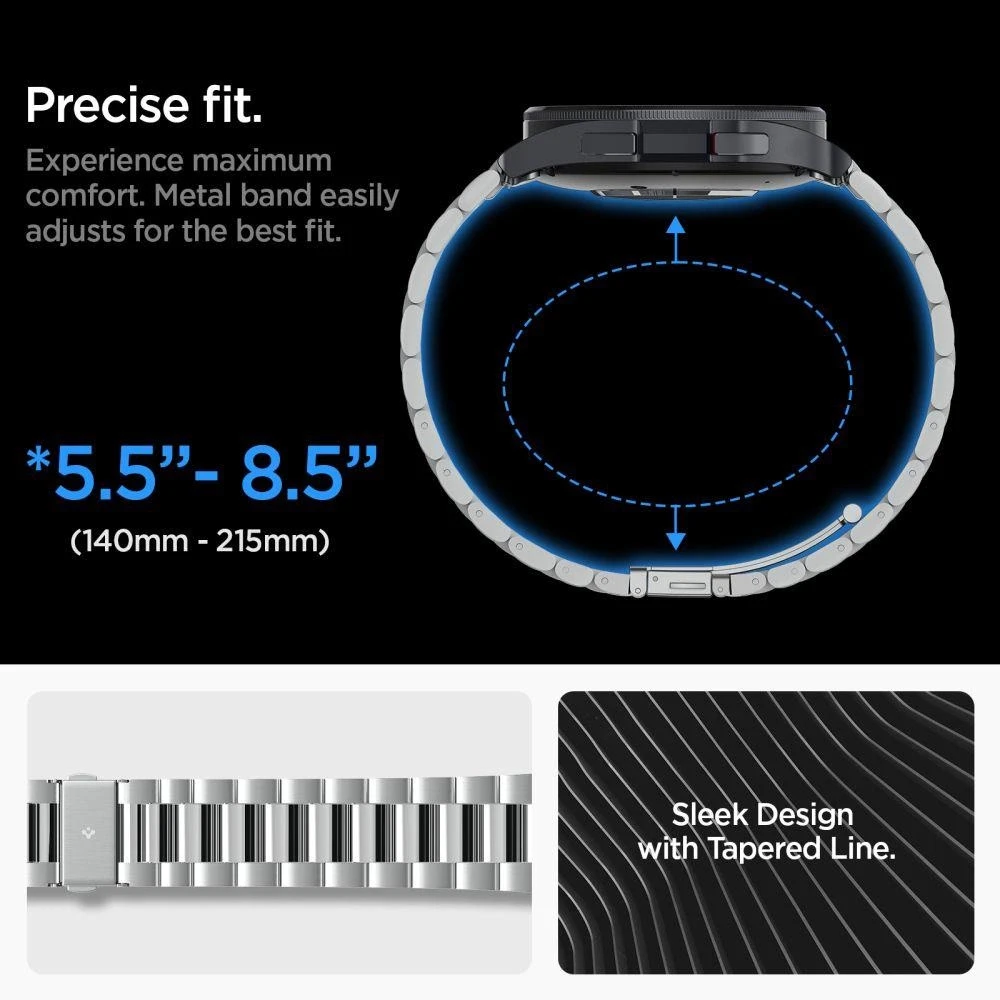 „Spigen Modern Fit 316L“ dirželis, sidabrinis - „Samsung Galaxy Watch6 Classic“ 47 mm