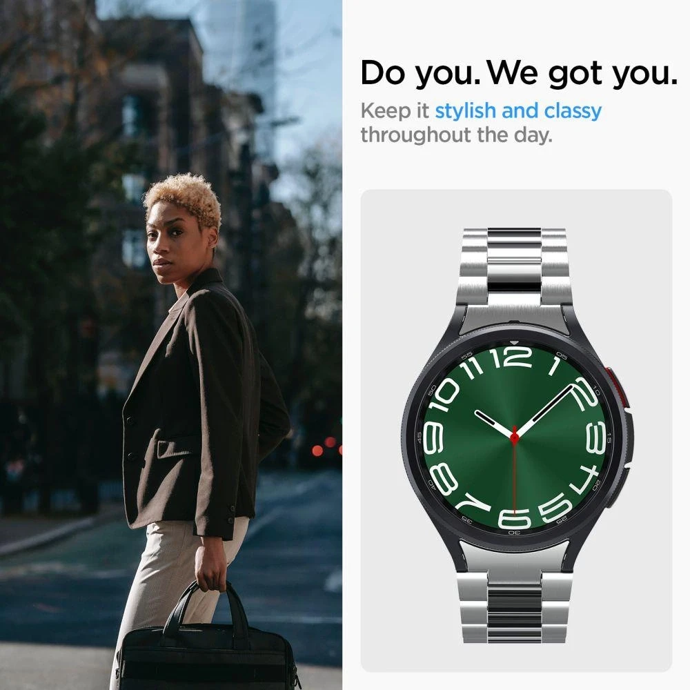 „Spigen Modern Fit 316L“ dirželis, sidabrinis - „Samsung Galaxy Watch6 Classic“ 47 mm