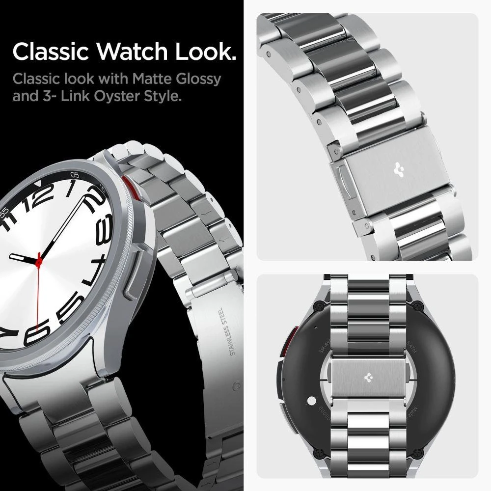 „Spigen Modern Fit 316L“ dirželis, sidabrinis - „Samsung Galaxy Watch6 Classic“ 47 mm