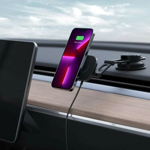 Spigen automobilio laikiklis Onetap Pro 3 ITS35W-3 DASH su QI 10W, skirtas iPhone su Magsafe juoda