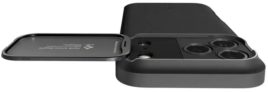 Spigen Optik Armor MagSafe dėklas skirtas iPhone 17 Pro – juodos spalvos