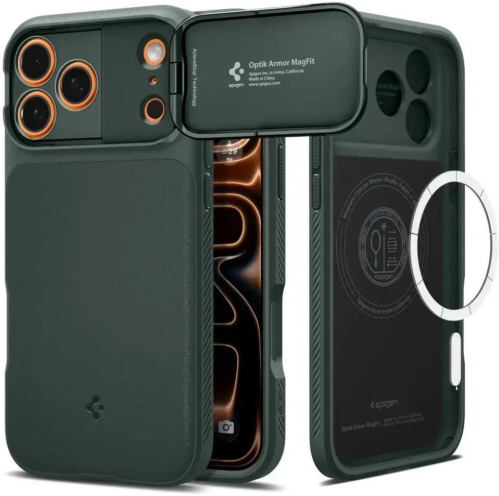 Spigen Optik Armor Mag MagSafe dėklas iPhone 17 Pro Abyss žalios spalvos