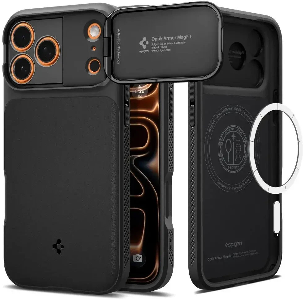 Dėklas Spigen Optik Armor MagSafe, juodas - iPhone 17 Pro Max