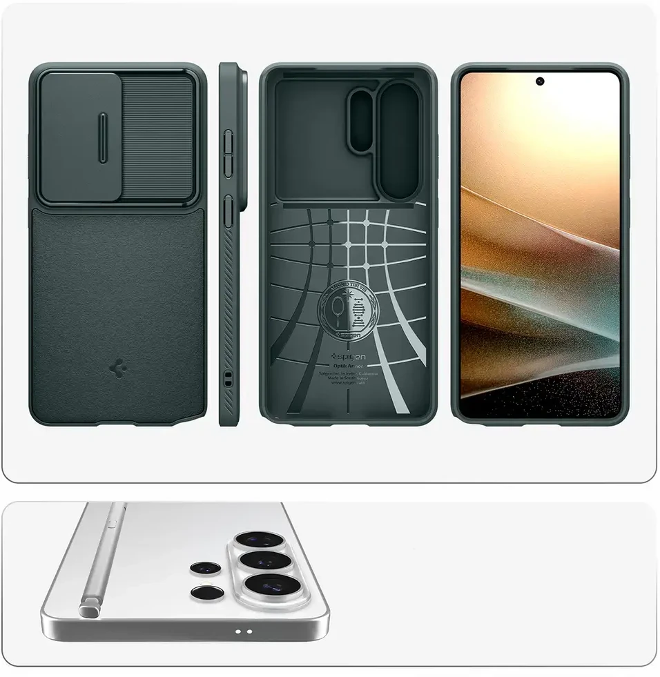 Spigen Optik Armor dėklas skirtas Samsung Galaxy S26 Ultra – žalios spalvos