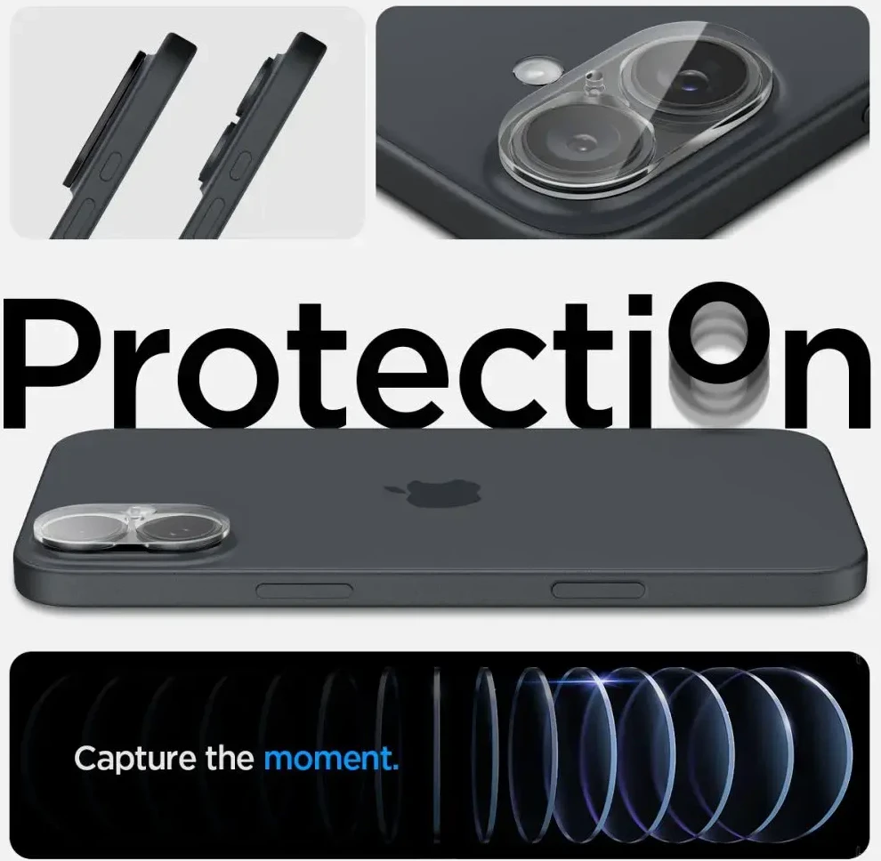 Apsauginis stiklas kamerai iPhone 16 / iPhone 16 Plus Spigen Optik Glas.tr kameros apsauga 2 vnt. Crystal Clear