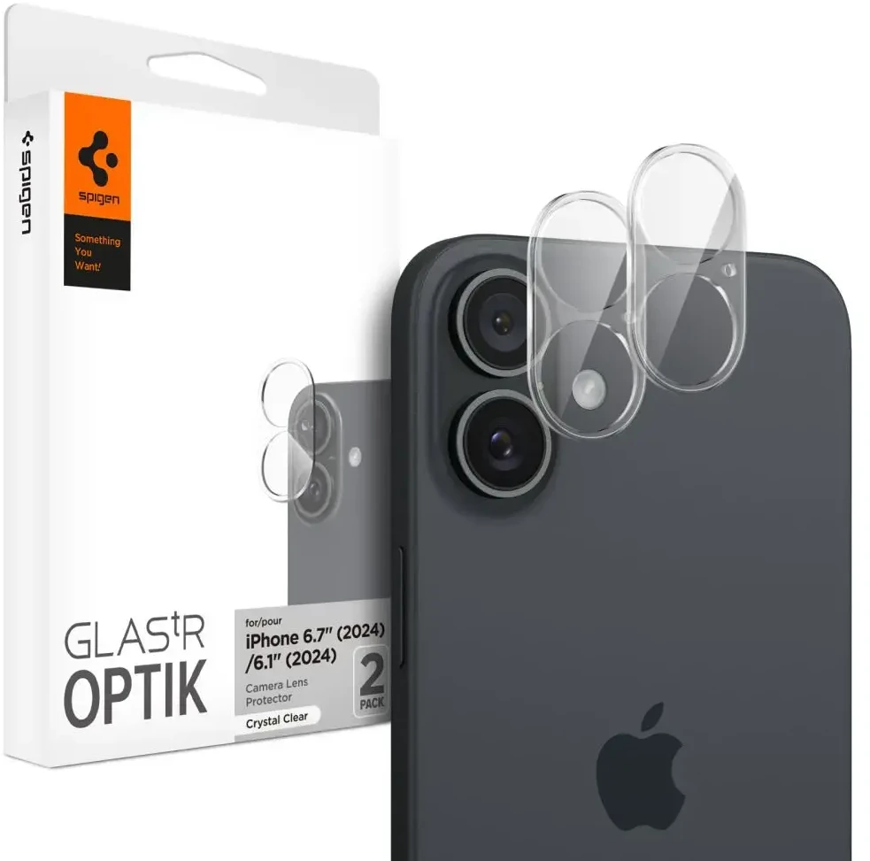 Apsauginis stiklas kamerai iPhone 16 / iPhone 16 Plus Spigen Optik Glas.tr kameros apsauga 2 vnt. Crystal Clear