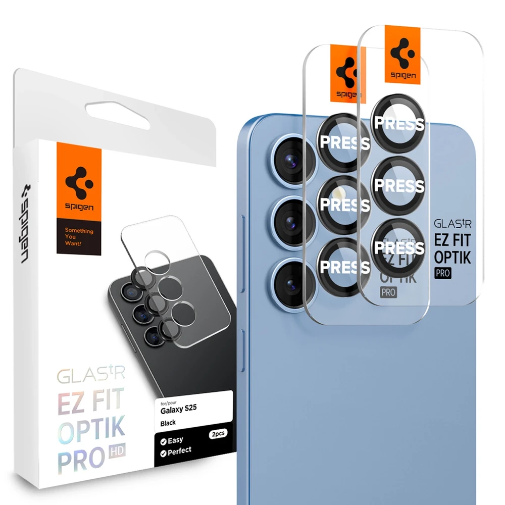 Spigen Optik Pro GLAS.TR EZ FIT 2-pack Camera Cover for Samsung Galaxy S25+ – juodos spalvos