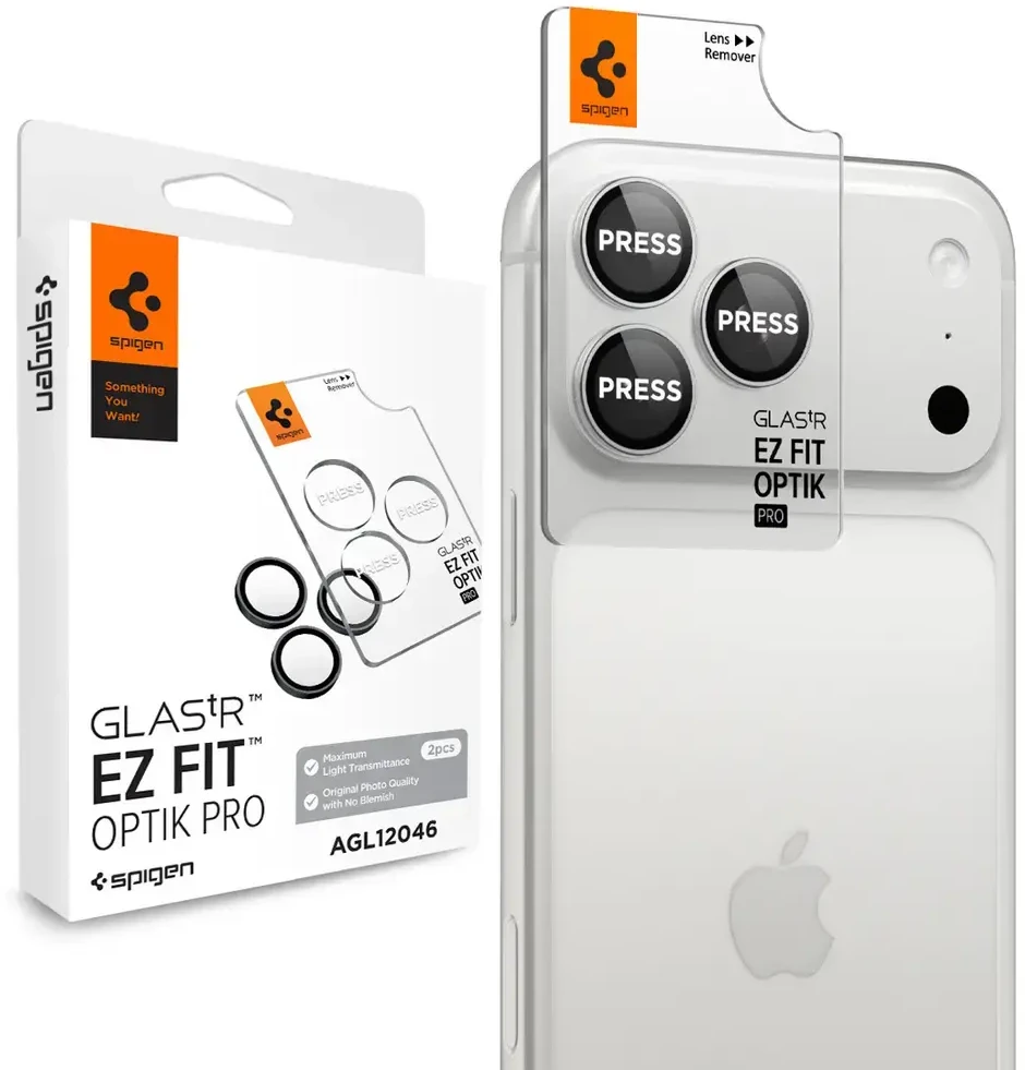 Spigen Optik Pro GLAS.TR EZ FIT 2 vnt. Tempered Glass Camera Screen Protector for iPhone 18 Pro / 18 Pro Max - Sidabrinis