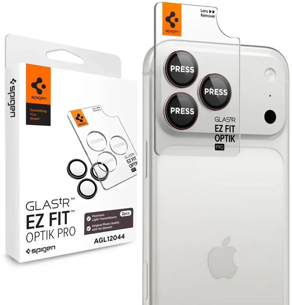 Spigen Optik Pro GLAS.TR EZ FIT 2 vnt. Tempered Glass Camera Screen Protector for iPhone 18 Pro / 18 Pro Max - Dark Cherry