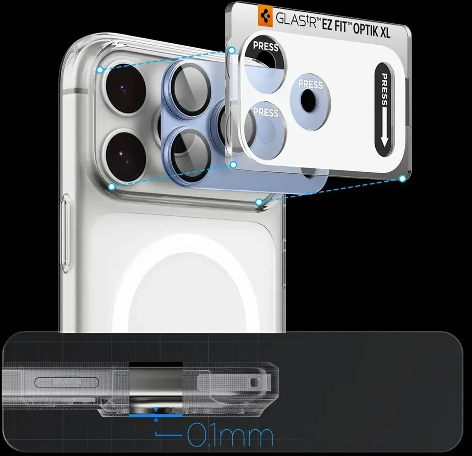 Spigen Optik Pro XL GLAS.TR EZ FIT Tempered Glass Camera Screen Protector for iPhone 18 Pro Max - Light Mėlyna