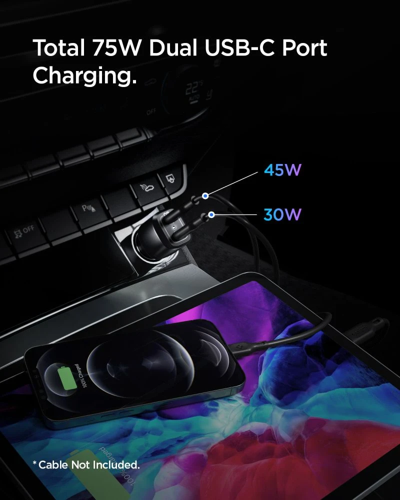 Įkroviklis Spigen PC2200 2x USB-C (ACP04581)