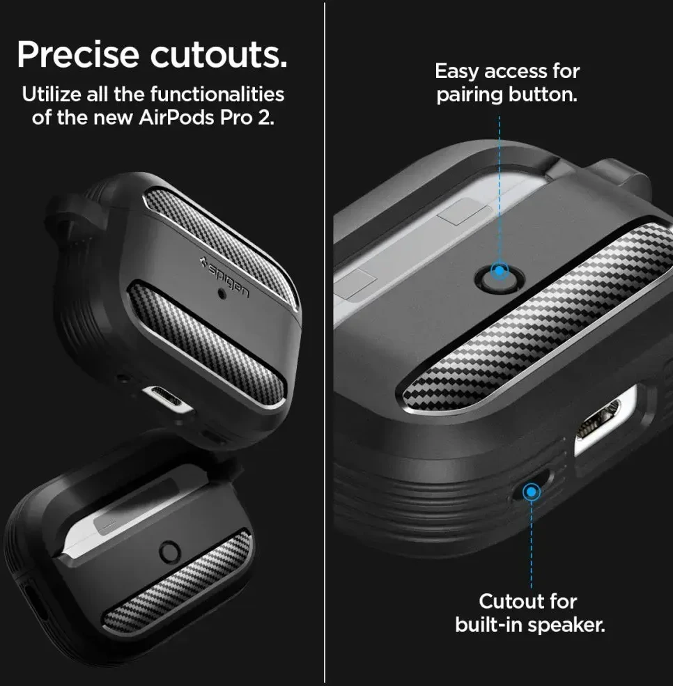 Dėklas SPIGEN RUGGED ARMOR APPLE AIRPODS PRO 1 / 2 MATINIS Juodas