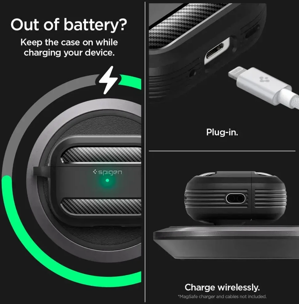 Dėklas SPIGEN RUGGED ARMOR APPLE AIRPODS PRO 1 / 2 MATINIS Juodas