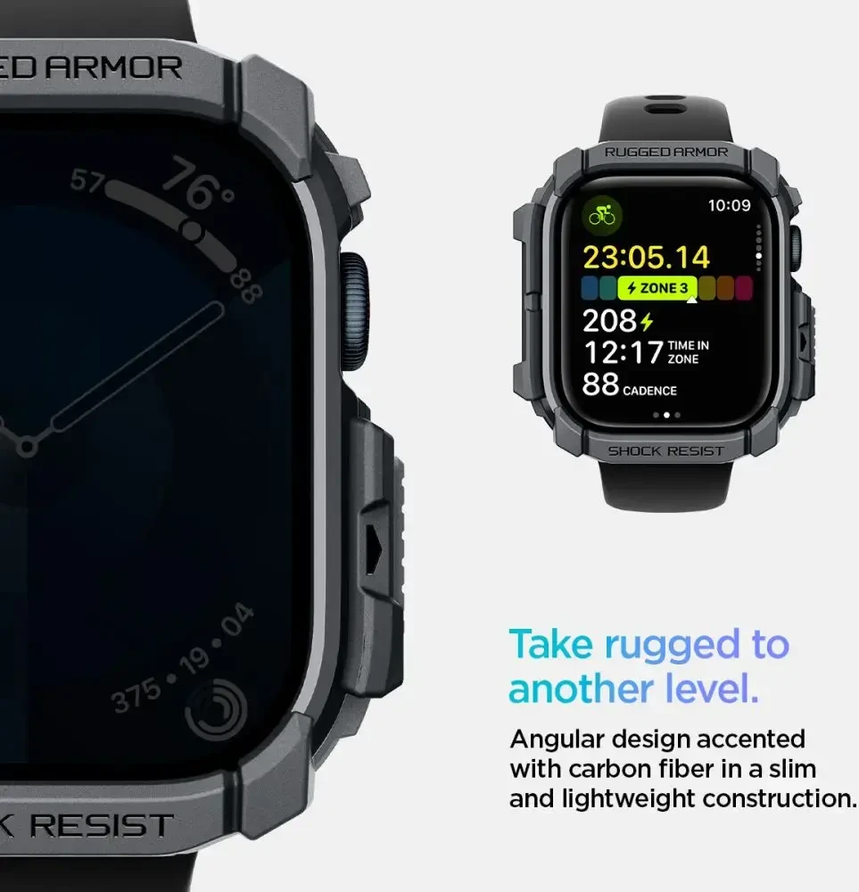 Dėklas Apple Watch 10 (46mm) Spigen Rugged Armor Dark pilka