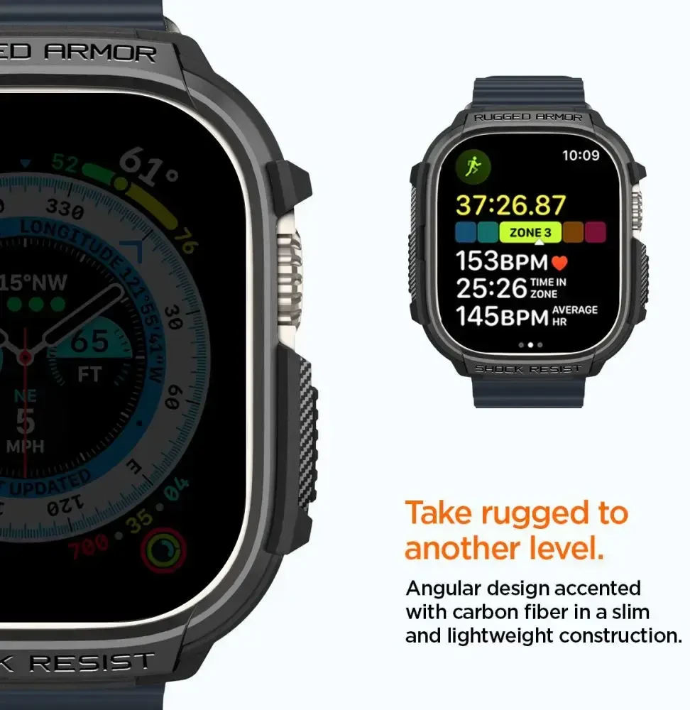„Spigen Rugged Armor“, juodas - Apple Watch Ultra 2/Ultra 49mm