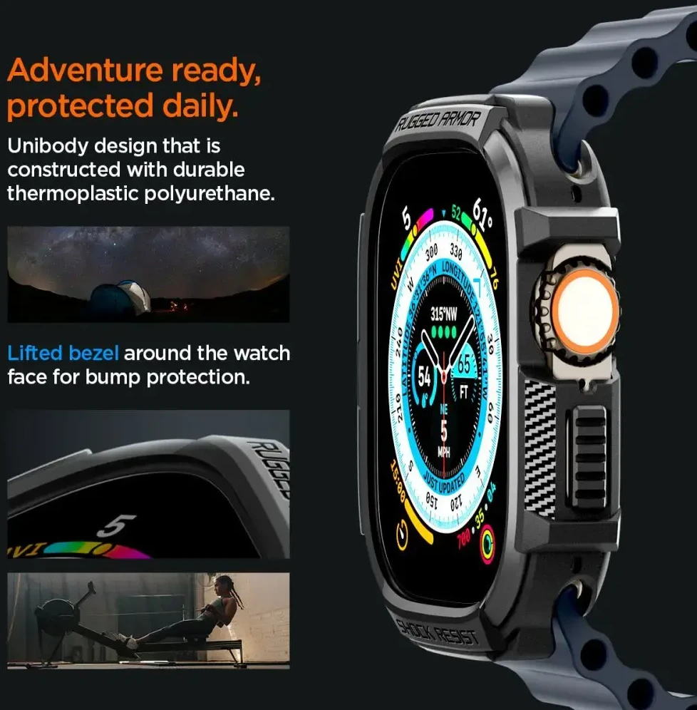 „Spigen Rugged Armor“, juodas - Apple Watch Ultra 2/Ultra 49mm