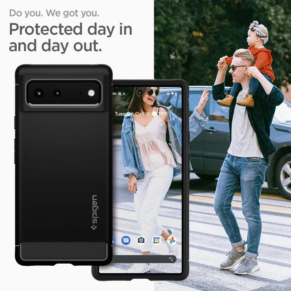 Dėklas Spigen Rugged Armor, juodas - Google Pixel 6