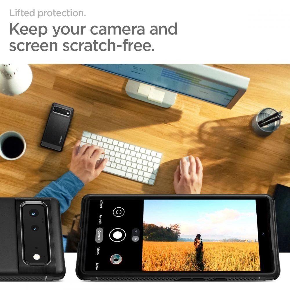 Dėklas Spigen Rugged Armor, juodas - Google Pixel 6