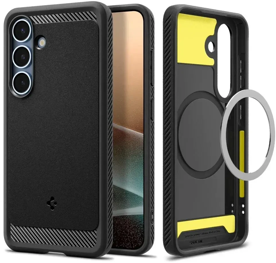 Spigen Rugged Armor Mag MagSafe Samsung Galaxy S25 – Matte dėklas telefonui juodos spalvos