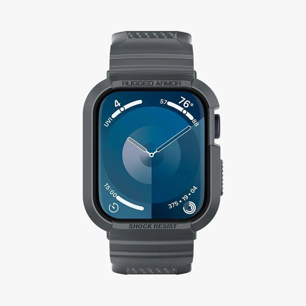 „Spigen Rugged Armor Pro“ dirželis su dėklu, skirtas „Apple Watch 4/5/6/7/8/9/SE 44/45 mm“ (tamsiai pilkas)
