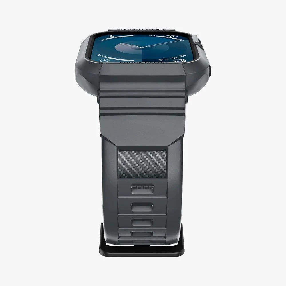 „Spigen Rugged Armor Pro“ dirželis su dėklu, skirtas „Apple Watch 4/5/6/7/8/9/SE 44/45 mm“ (tamsiai pilkas)