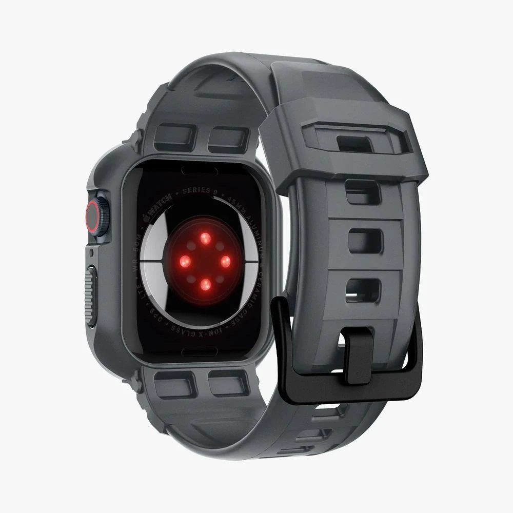 „Spigen Rugged Armor Pro“ dirželis su dėklu, skirtas „Apple Watch 4/5/6/7/8/9/SE 44/45 mm“ (tamsiai pilkas)