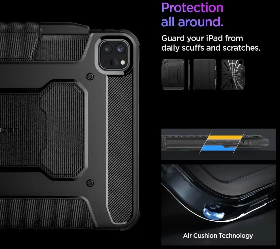 Spigen „Rugged Armor Pro“ dėklas, skirtas „iPad Pro 11“ 2024 m. – juodas
