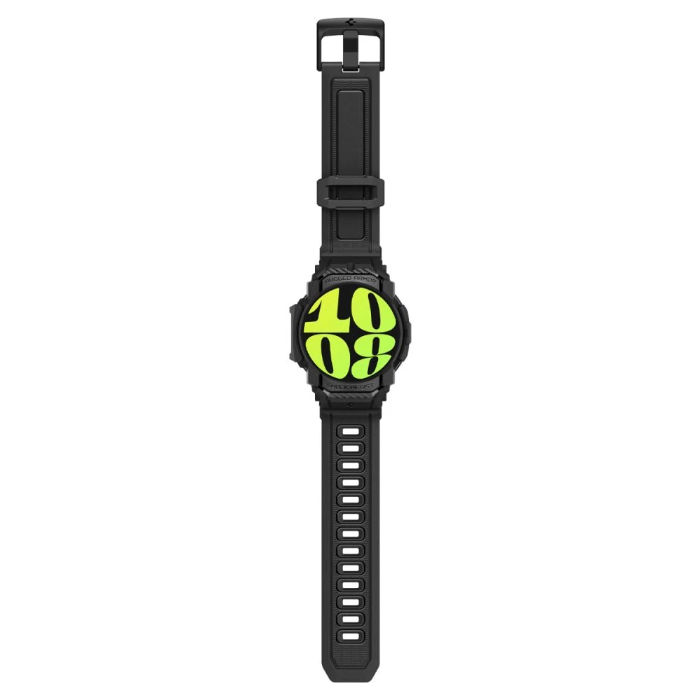 „Spigen Rugged Armor Pro“ – dirželis + dėklas, skirtas „Samsung Galaxy Watch 7“ 44 mm (matinis juodas)
