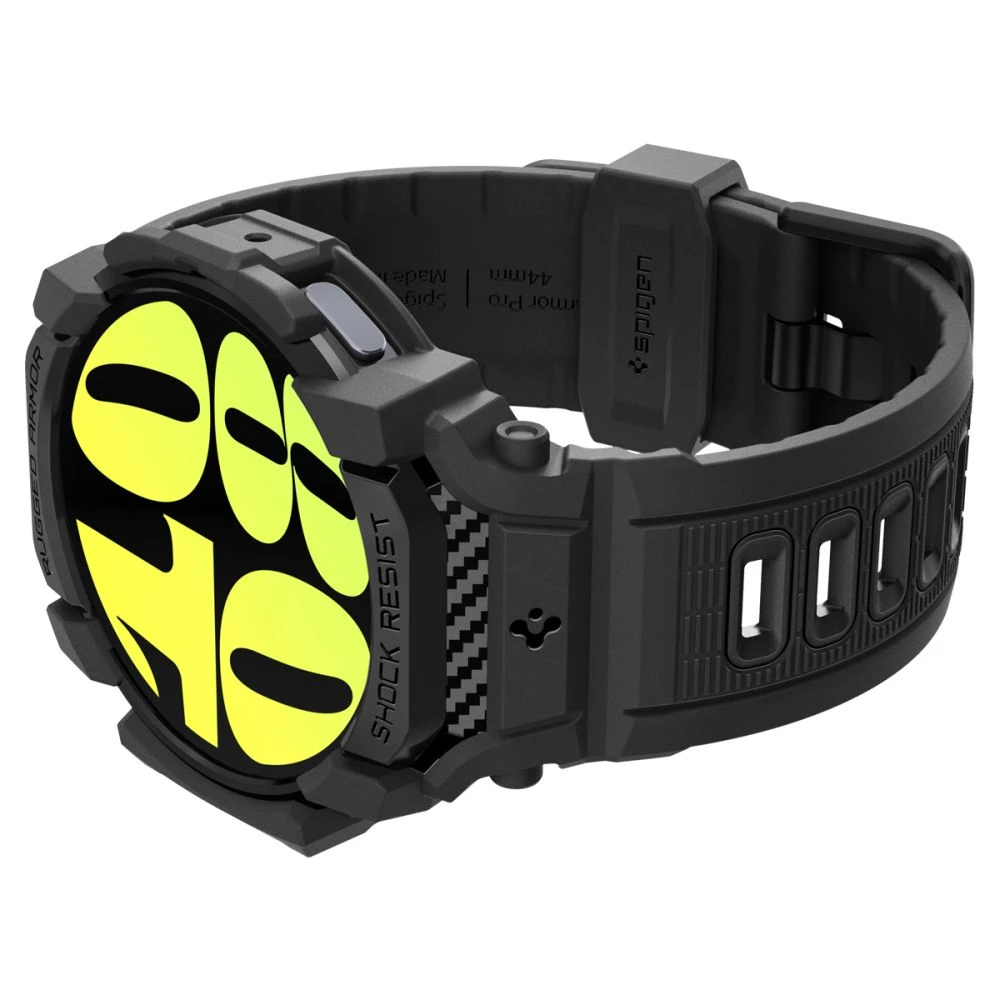 „Spigen Rugged Armor Pro“ – dirželis + dėklas, skirtas „Samsung Galaxy Watch 7“ 44 mm (matinis juodas)