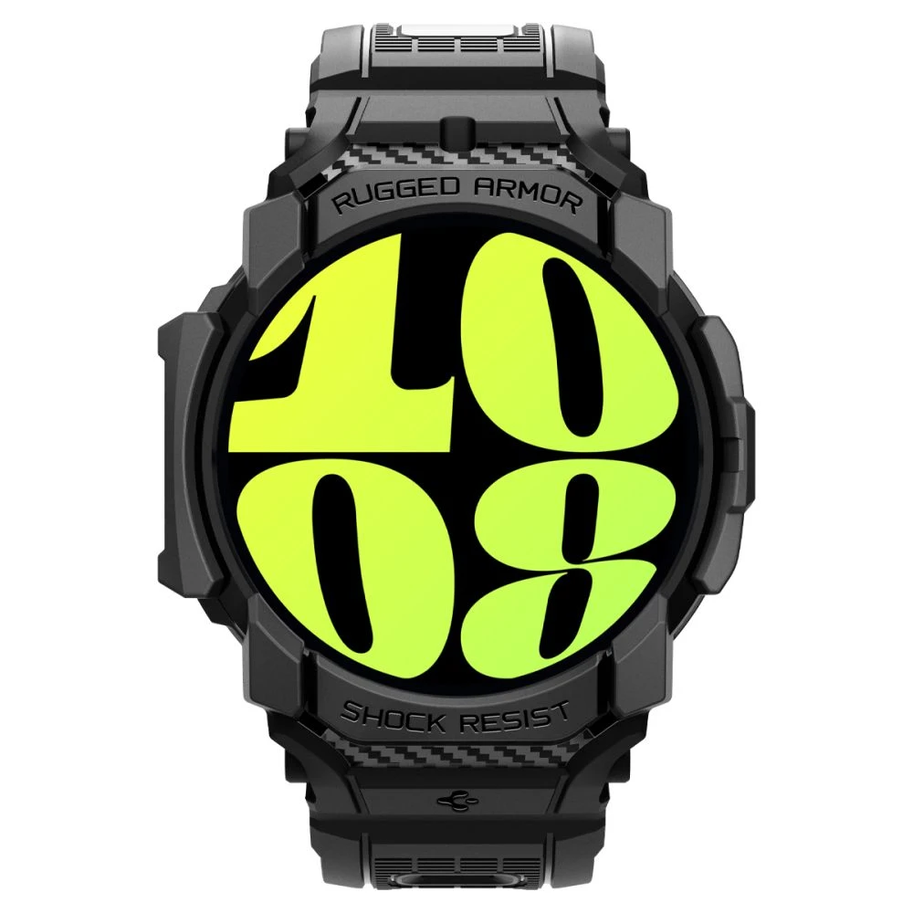 „Spigen Rugged Armor Pro“ – dirželis + dėklas, skirtas „Samsung Galaxy Watch 7“ 44 mm (matinis juodas)