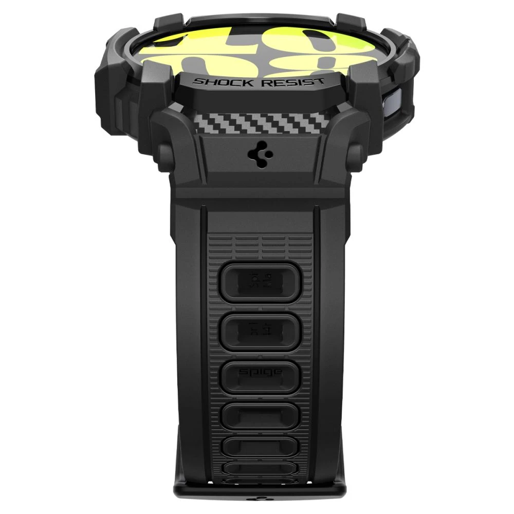 „Spigen Rugged Armor Pro“ – dirželis + dėklas, skirtas „Samsung Galaxy Watch 7“ 44 mm (matinis juodas)